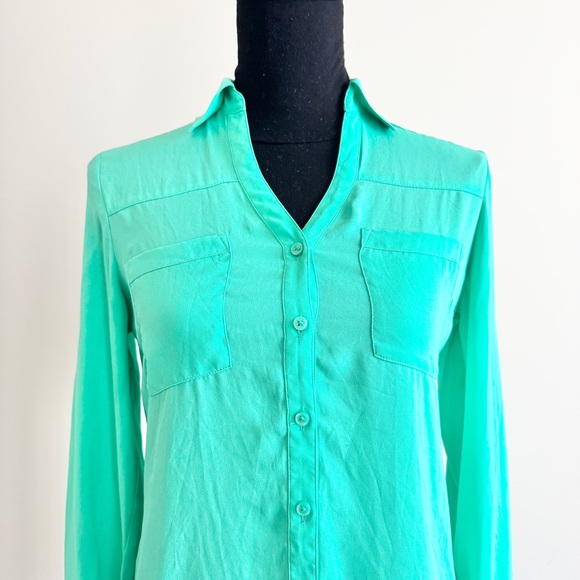Express Vintage Portofino Button Down Shirt blouse Mint Green, size xs career - Picture 3 of 5